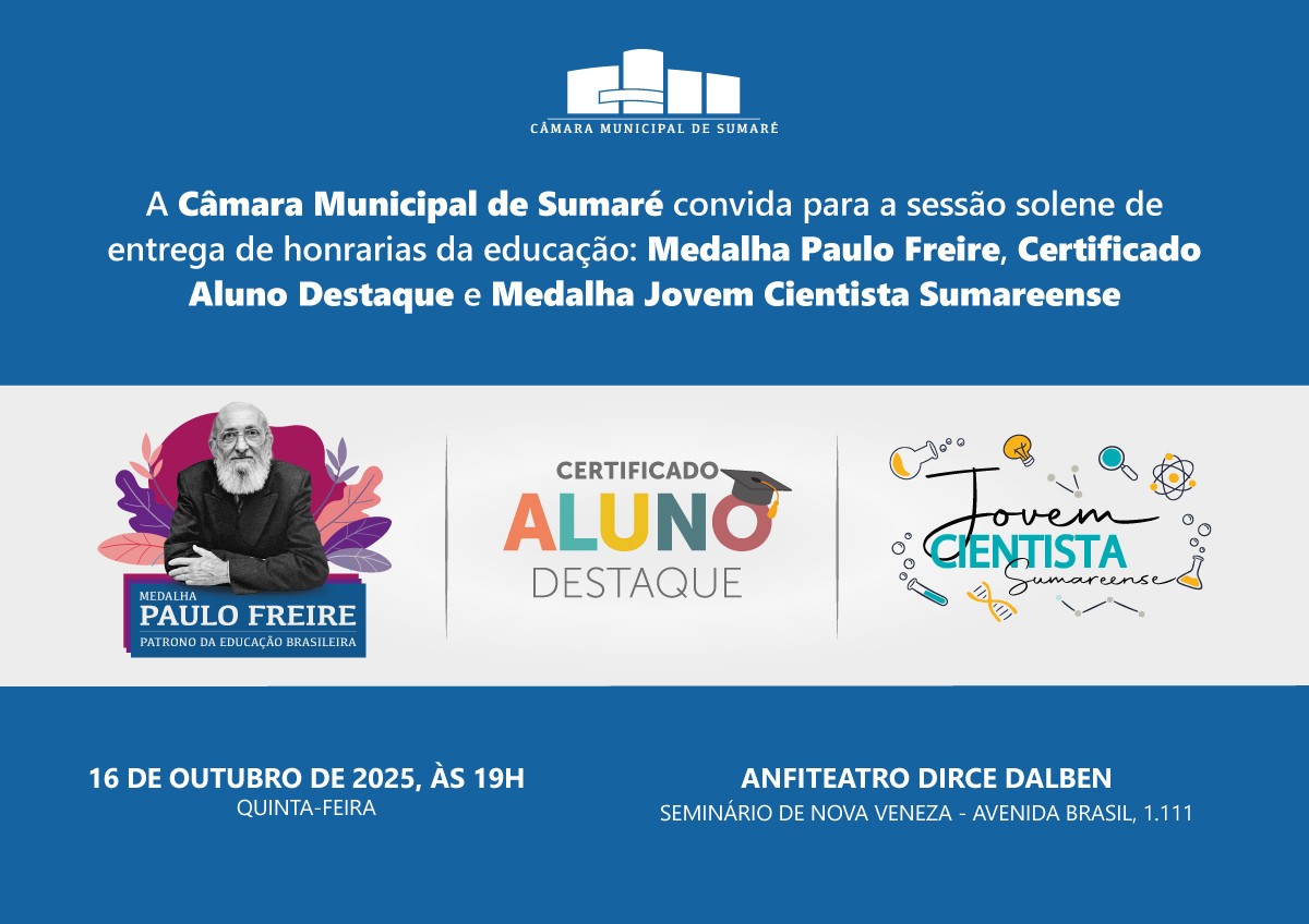 Legislativo de Sumaré realiza sessão solene para homenagear estudantes e professores de destaque
