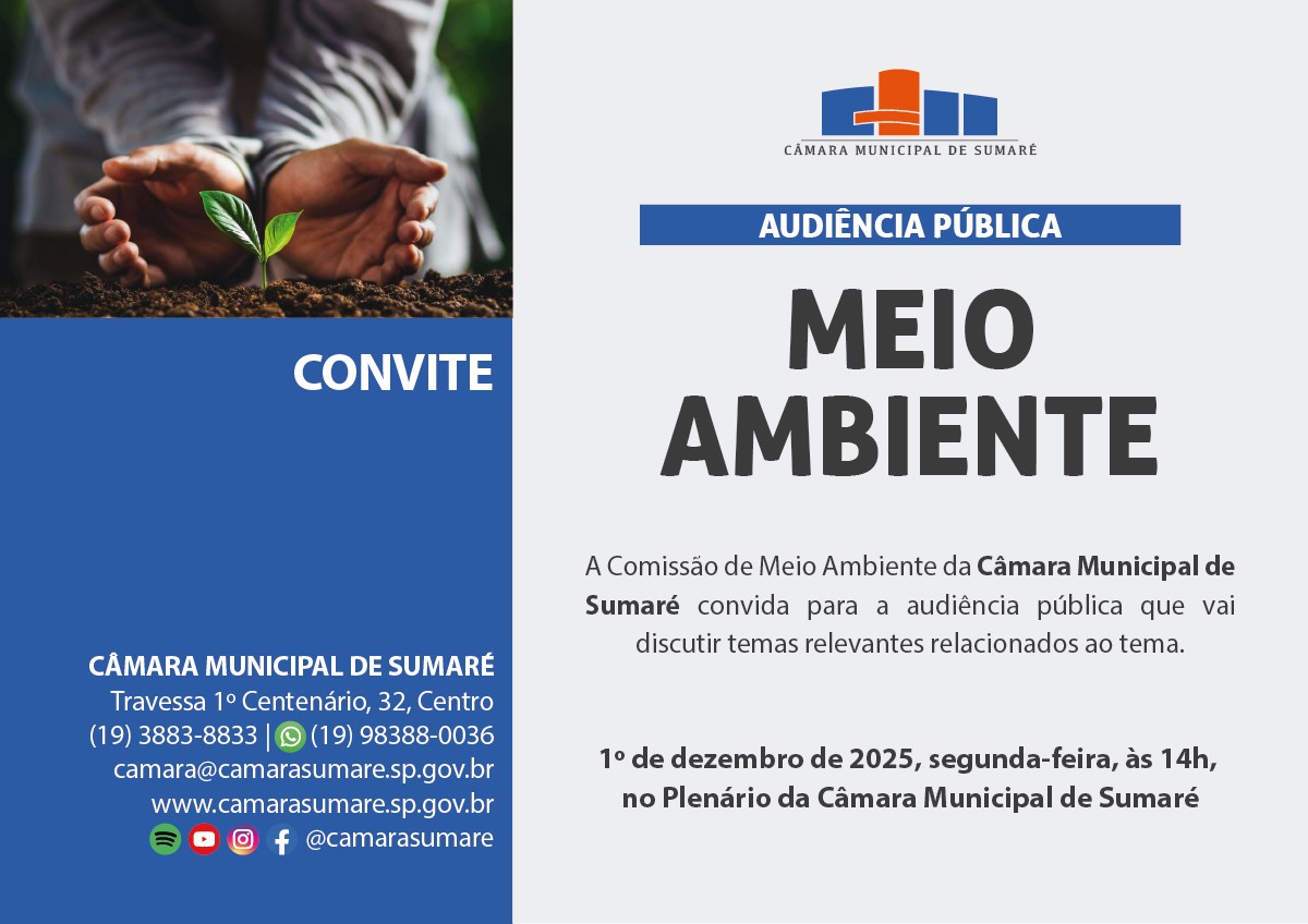Meio ambiente é tema de audiência pública na Câmara de Sumaré