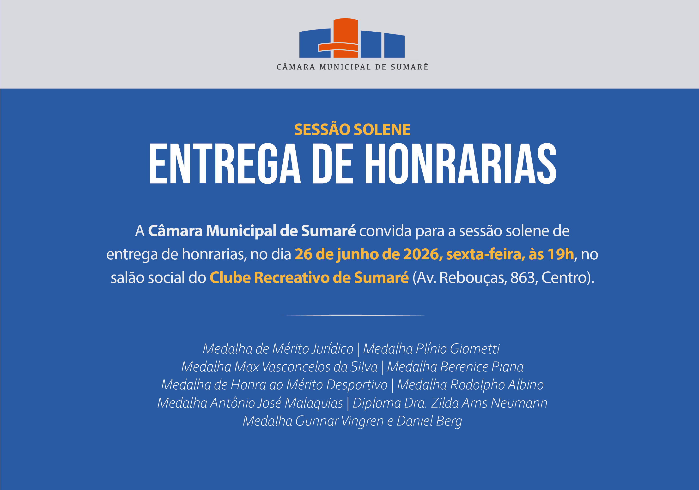 Câmara de Sumaré homenageia 100 personalidades em sessão solene nesta sexta   